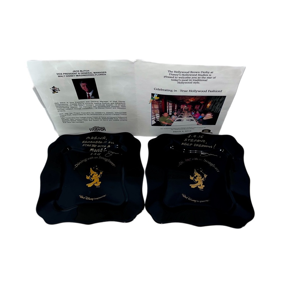 Lot Of 2 Walt Disney Collectors Plates Dining W/Imagineer Signed Dated Ceramic